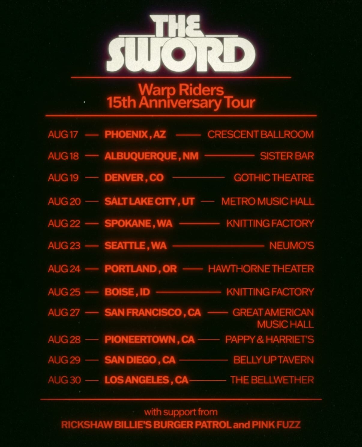 Pink Fuzz Warp Riders 15th Anniversary Tour Poster 2025